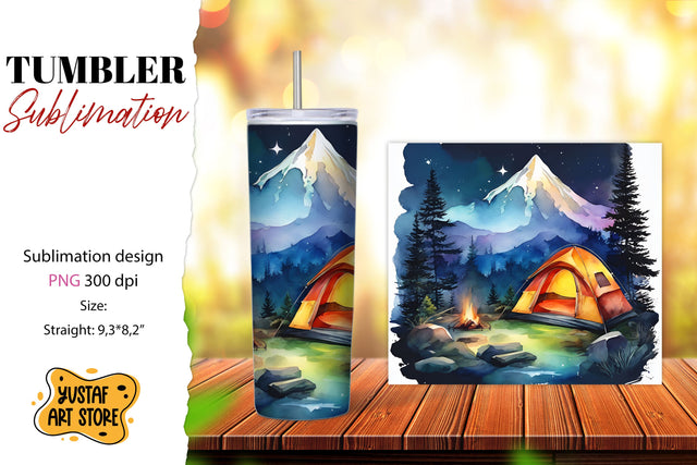 Camping tumbler sublimation. Watercolor design Sublimation Yustaf Art Store 