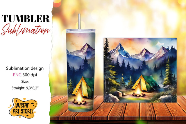 Camping tumbler sublimation. Watercolor design Sublimation Yustaf Art Store 