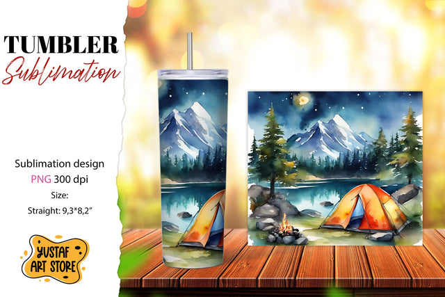 Camping tumbler sublimation. Watercolor design Sublimation Yustaf Art Store 