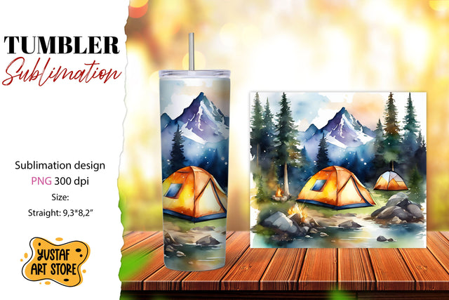 Camping tumbler sublimation. Watercolor design Sublimation Yustaf Art Store 