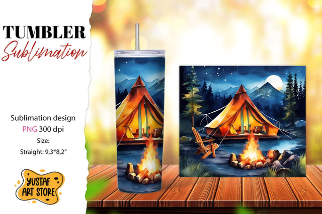 Camping tumbler sublimation. Watercolor design Sublimation Yustaf Art Store 