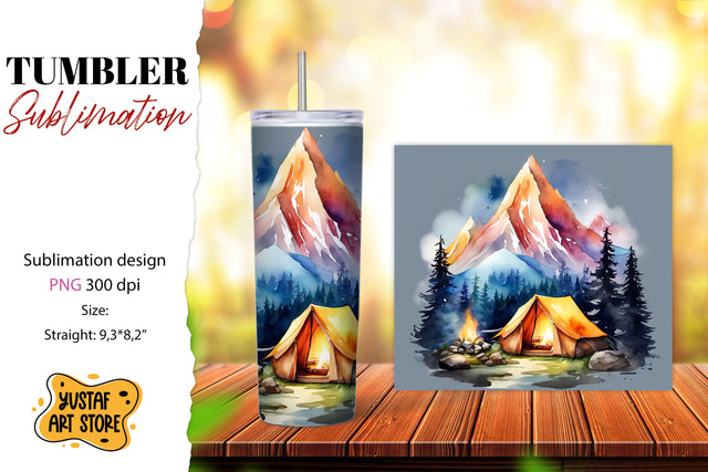 Camping tumbler sublimation. Watercolor design Sublimation Yustaf Art Store 