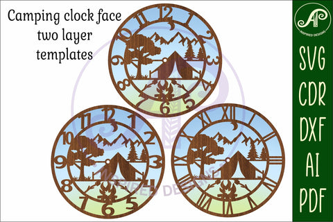 Camping wall clock laser cut files, SVG file. SVG APInspireddesigns 