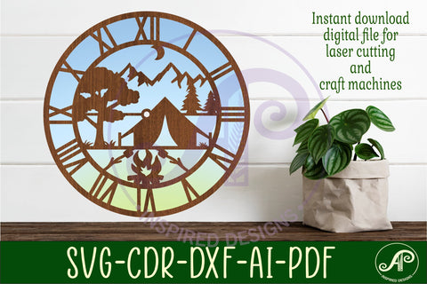 Camping wall clock laser cut files, SVG file. SVG APInspireddesigns 