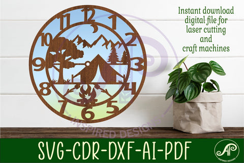 Camping wall clock laser cut files, SVG file. SVG APInspireddesigns 