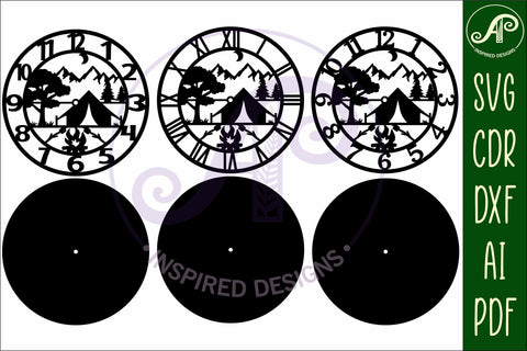 Camping wall clock laser cut files, SVG file. SVG APInspireddesigns 