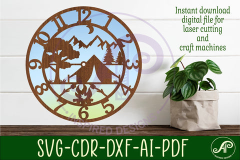 Camping wall clock laser cut files, SVG file. SVG APInspireddesigns 