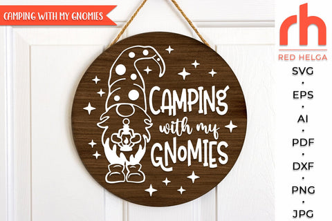 Camping With My Gnomies SVG, Summer Shirt Cut File, Window Decor DXF, Seasonal Design Vector, Gnome with a Lamp Outline SVG RedHelgaArt 