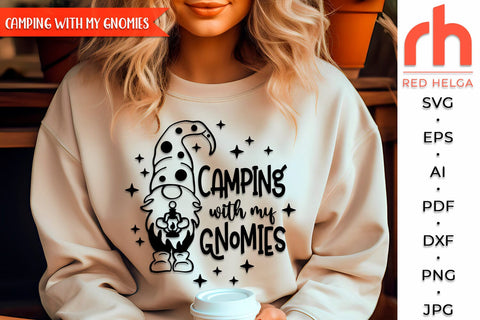 Camping With My Gnomies SVG, Summer Shirt Cut File, Window Decor DXF, Seasonal Design Vector, Gnome with a Lamp Outline SVG RedHelgaArt 