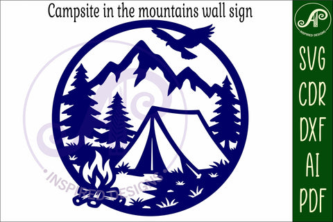 Campsite mountains and forest wall art sign, laser cut SVG APInspireddesigns 