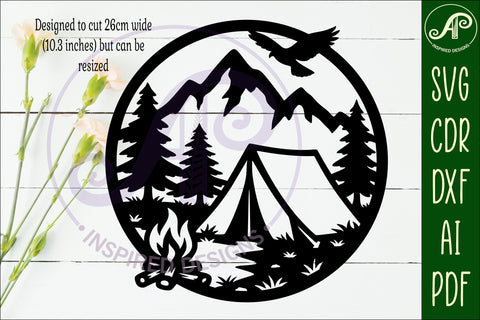 Campsite mountains and forest wall art sign, laser cut SVG APInspireddesigns 