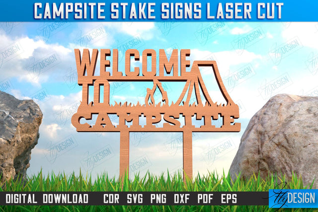 Campsite Stake Sign | 3D Sign Design | Camping Vibes | Adventure | CNC File SVG Fly Design 
