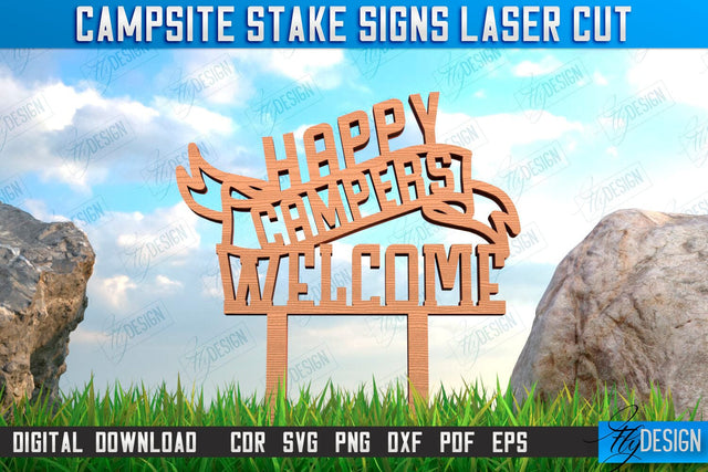 Campsite Stake Sign | 3D Sign Design | Camping Vibes | Adventure | CNC File SVG Fly Design 