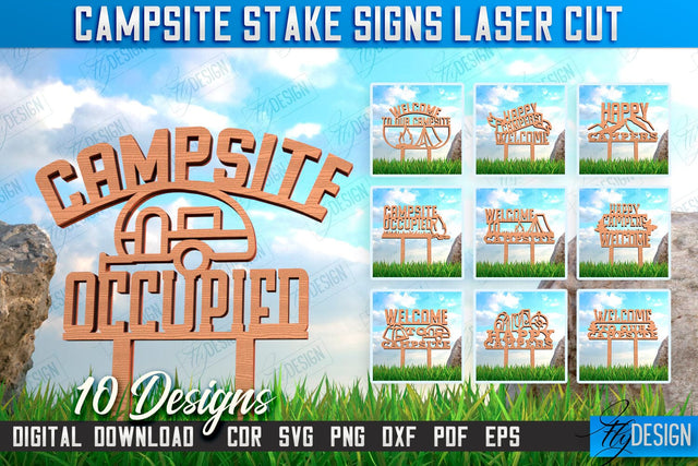 Campsite Stake Sign Bundle | 3D Sign Design | Camping Vibes | Adventure | CNC File SVG Fly Design 