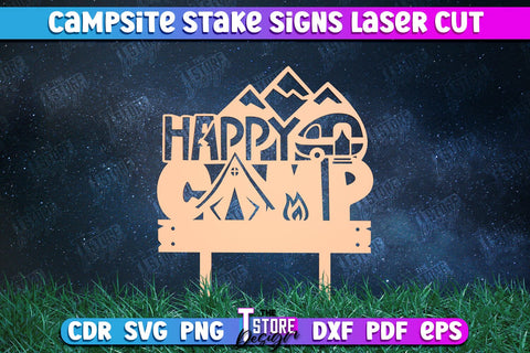 Campsite Stake Sign Bundle | 3D Sign Design | Camping Vibes | Adventure | CNC Files SVG The T Store Design 