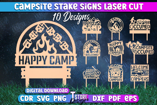 Campsite Stake Sign Bundle | 3D Sign Design | Camping Vibes | Adventure | CNC Files SVG The T Store Design 