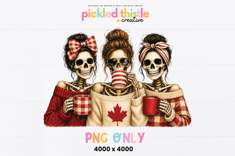 Canada Day Skeleton Friends PNG, Patriotic Coffee Besties SVG Pickled Thistle Creative 
