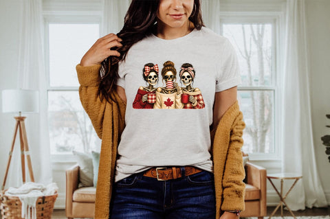 Canada Day Skeleton Friends PNG, Patriotic Coffee Besties SVG Pickled Thistle Creative 