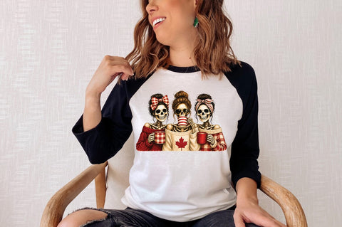 Canada Day Skeleton Friends PNG, Patriotic Coffee Besties SVG Pickled Thistle Creative 