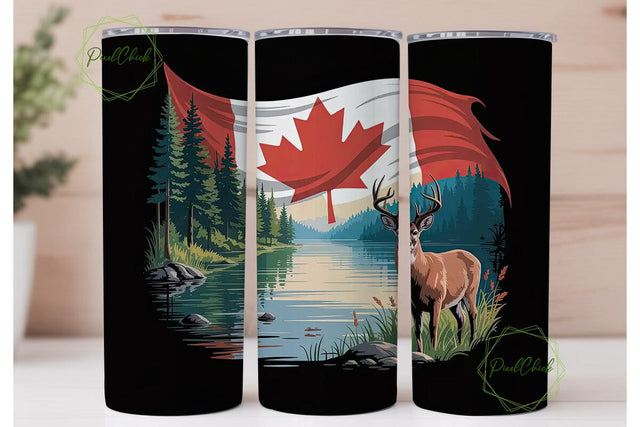 Canadian Buck & Flag 20oz Tumbler Wrap Sublimation PixelChick 