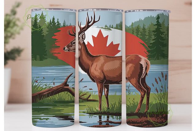 Canadian Deer 20oz Tumbler Wrap Sublimation PixelChick 