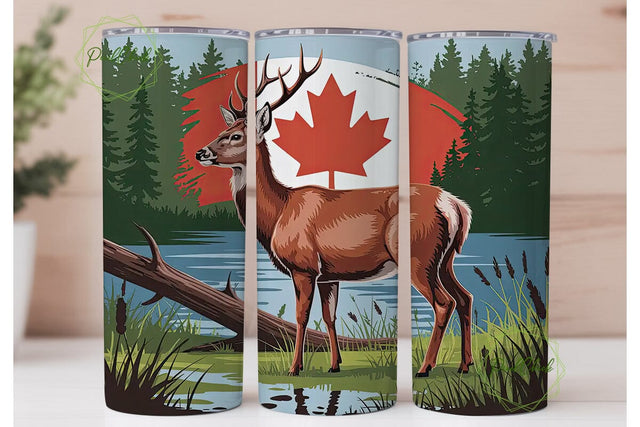 Canadian Deer 20oz Tumbler Wrap Sublimation PixelChick 
