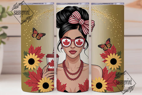 Canadian Girl Fall 20oz Tumbler Wrap Sublimation sassyprint 