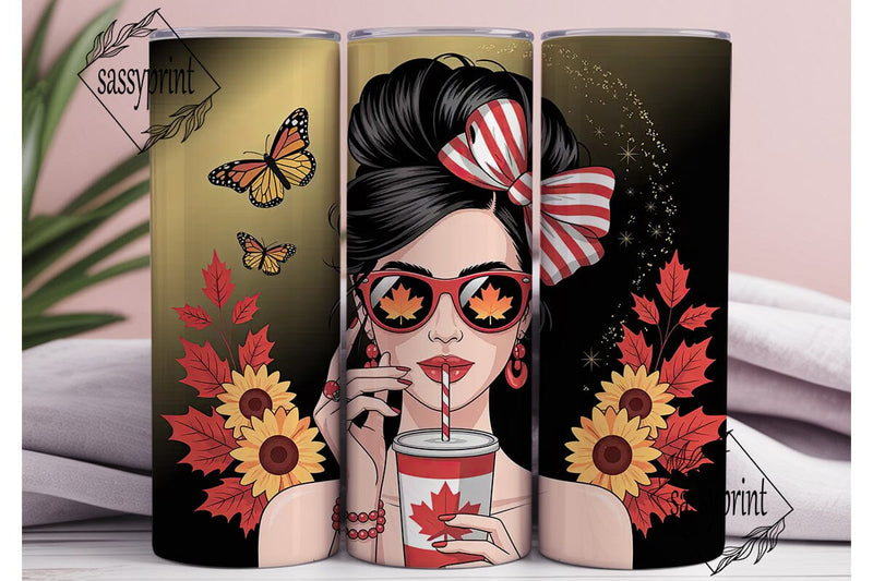 Canadian Girl Fall 20oz Tumbler Wrap Sublimation sassyprint 