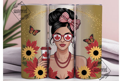 Canadian Girl Fall 20oz Tumbler Wrap Sublimation sassyprint 
