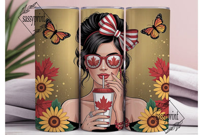 Canadian Girl Fall 20oz Tumbler Wrap Sublimation sassyprint 