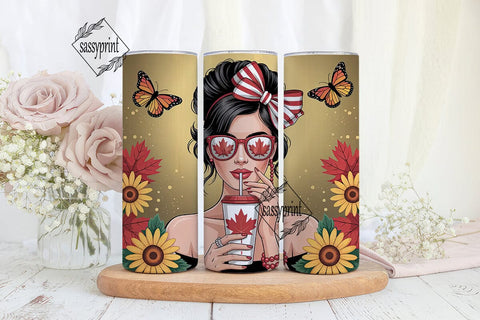 Canadian Girl Fall 20oz Tumbler Wrap Sublimation sassyprint 