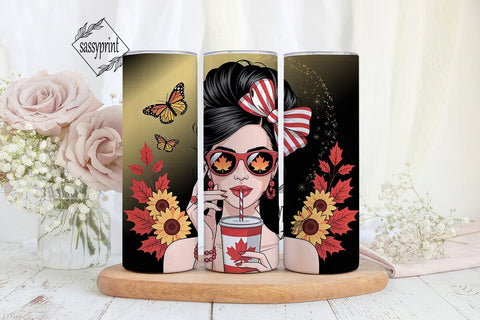 Canadian Girl Fall 20oz Tumbler Wrap Sublimation sassyprint 