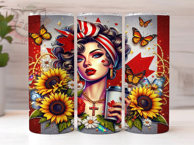 Canadian Girl Tumbler Wrap, Sunflower Canada Sublimation Design, 20oz Skinny Tumbler Wrap, Floral Patriotic Tumbler Art, Canada Day Gift Idea, Maple Leaf Sunflower Wrap Sublimation Lara' s Designs 