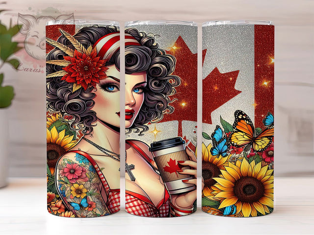 Canadian Girl Tumbler Wrap, Sunflower Canada Sublimation Design, 20oz Skinny Tumbler Wrap, Floral Patriotic Tumbler Art, Canada Day Gift Idea, Maple Leaf Sunflower Wrap Sublimation Lara' s Designs 