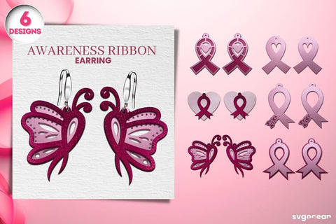 Cancer Awareness Earrings Laser Cut SVG SvgOcean 