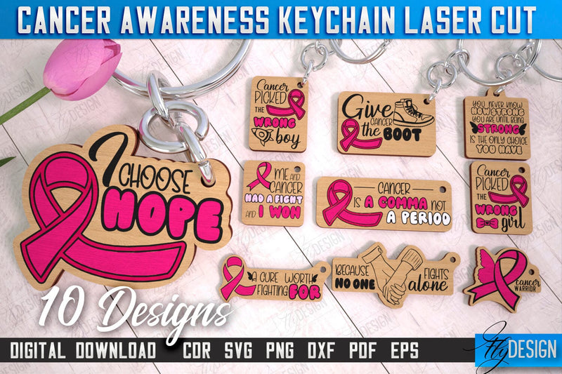Cancer Awareness Keychain Bundle | Battling Cancer | Quotes Cancer Winner | CNC Files SVG Fly Design 