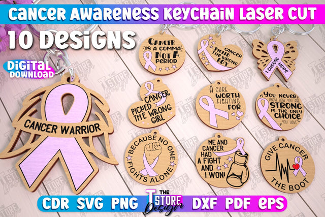 Cancer Awareness Keychain Bundle | Battling Cancer | Quotes Cancer Winner | CNC Files SVG The T Store Design 