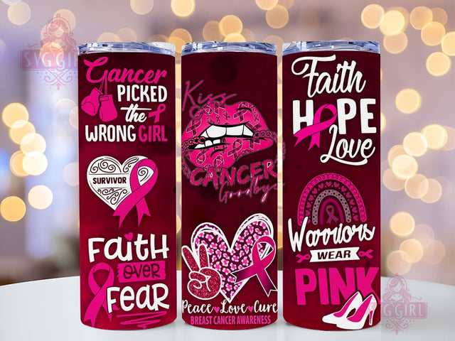 Cancer Awareness Pink 20oz Tumbler Wrap Sublimation Design, Straight Tapered Tumbler Wrap, Cancer Warrior Tumbler Png, Instant Digital Download Sublimation SvggirlplusArt 