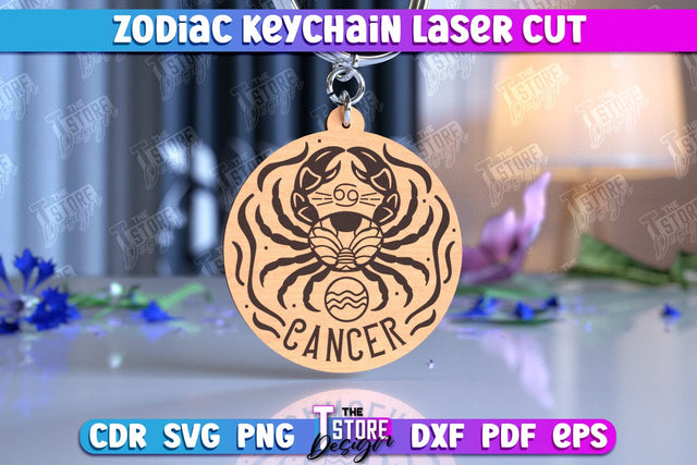 Cancer Keychain Laser Cut | Astrology Design | Zodiac Sign | CNC File SVG The T Store Design 