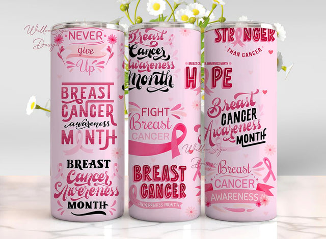 Cancer Tumbler Design, 20oz Skinny Tumbler Sublimation Designs Breast Cancer Awareness Pink Tumbler for Straight Tapered Tumbler Design-PNG Sublimation WillowSageDesign 