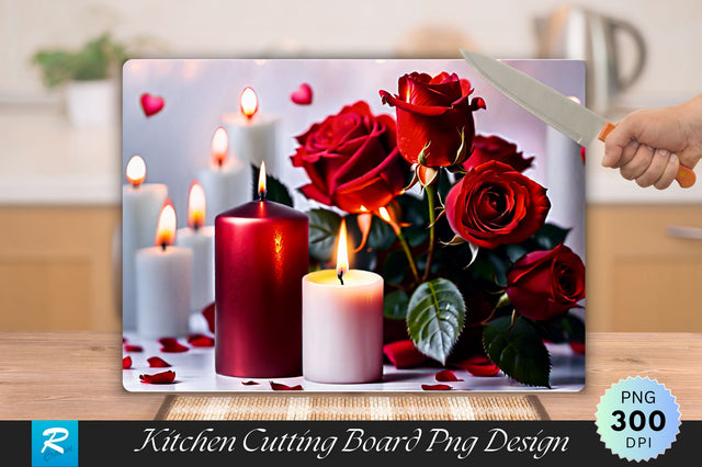 Candle with Red Roses Cutting Board Sublimation Regulrcrative 