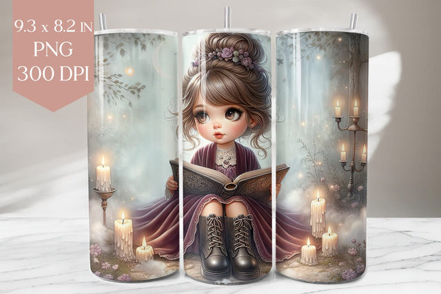 Candlelight Witch Tumbler PNG, Spellbook 20oz Wrap Design Sublimation BijouBay 