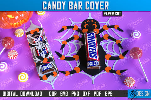 Candy Bar Cover Paper Cut Bundle, Halloween Trick or Treat, Halloween Candy Bar Wrapper SVG, Halloween Party Favor, Candy Holder SVG SVG Fly Design 