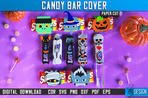 Candy Bar Cover Paper Cut Bundle, Halloween Trick or Treat, Halloween Candy Bar Wrapper SVG, Halloween Party Favor, Candy Holder SVG SVG Fly Design 