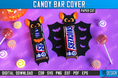 Candy Bar Cover Paper Cut Bundle, Halloween Trick or Treat, Halloween Candy Bar Wrapper SVG, Halloween Party Favor, Candy Holder SVG SVG Fly Design 