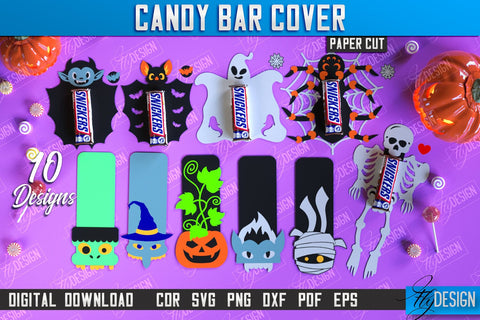 Candy Bar Cover Paper Cut Bundle, Halloween Trick or Treat, Halloween Candy Bar Wrapper SVG, Halloween Party Favor, Candy Holder SVG SVG Fly Design 