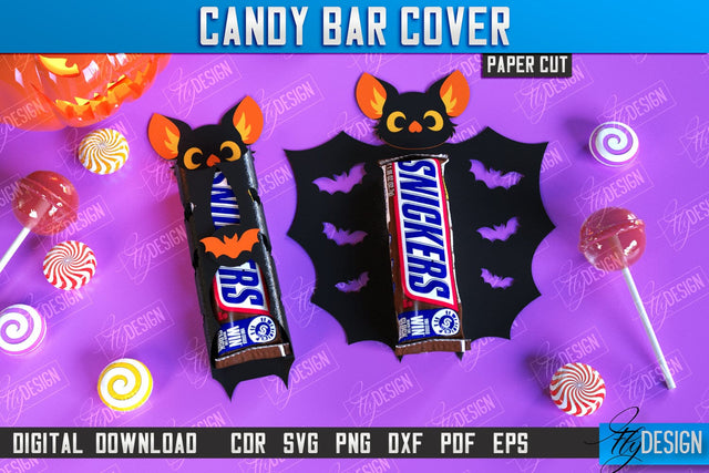 Candy Bar Cover Paper Cut Design, Halloween Trick or Treat, Halloween Candy Bar Wrapper SVG, Halloween Party Favor, Candy Holder SVG SVG Fly Design 