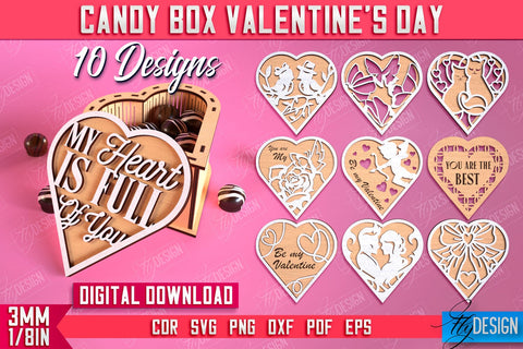 Candy Box Valentine's Day Bundle | Candy Treat Box | Heart Shape Box | CNC Files SVG Fly Design 