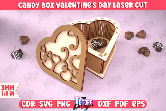 Candy Box Valentine's Day | Candy Treat Box | Box Heart Shape Box | CNC File SVG The T Store Design 