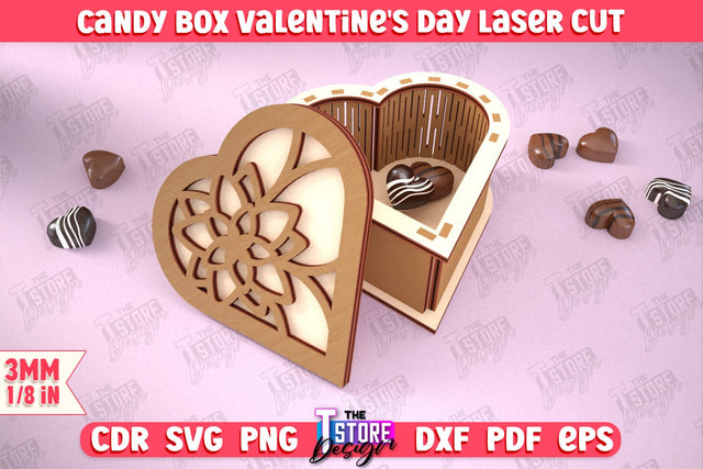 Candy Box Valentine's Day | Candy Treat Box | Box Heart Shape Box | CNC File SVG The T Store Design 